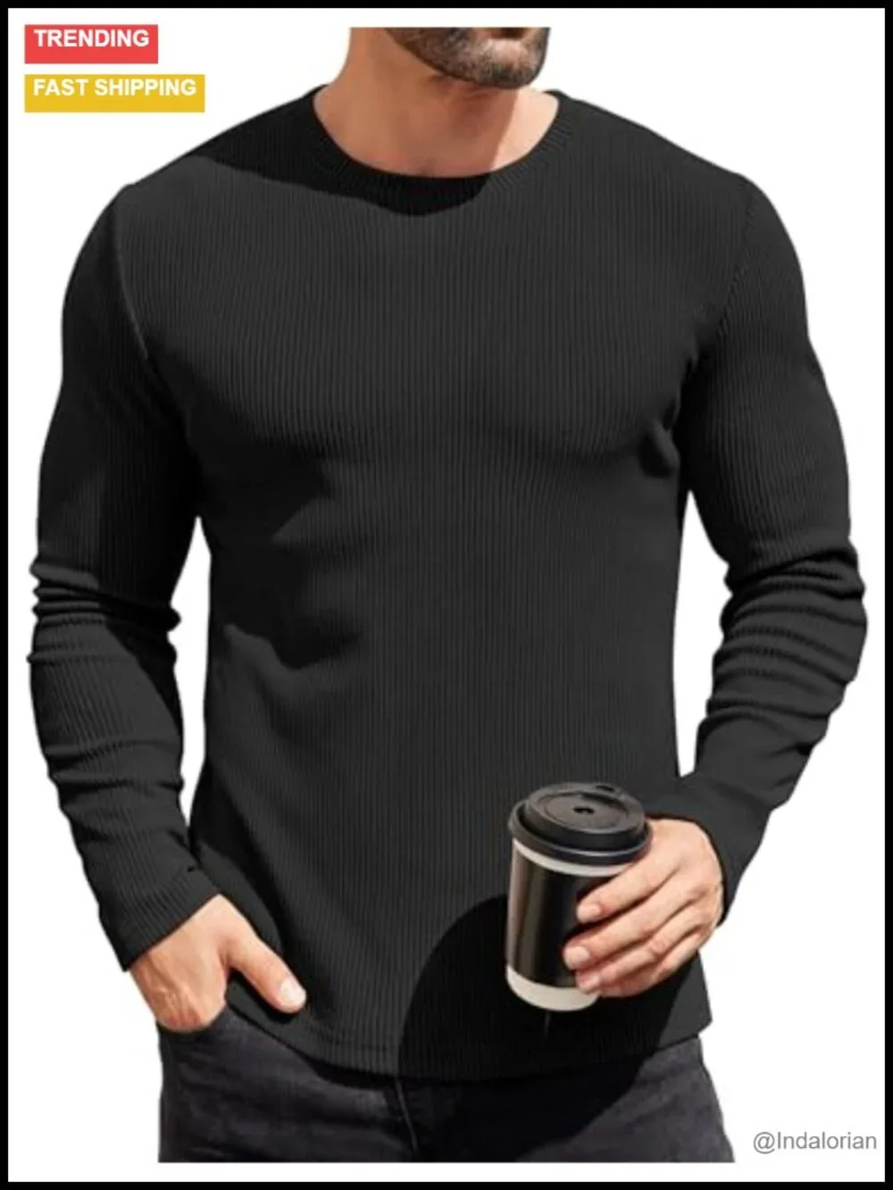 Mens Long Sleeve Thermal T-Shirt Slim Fit Crewneck Knitted Pullover
